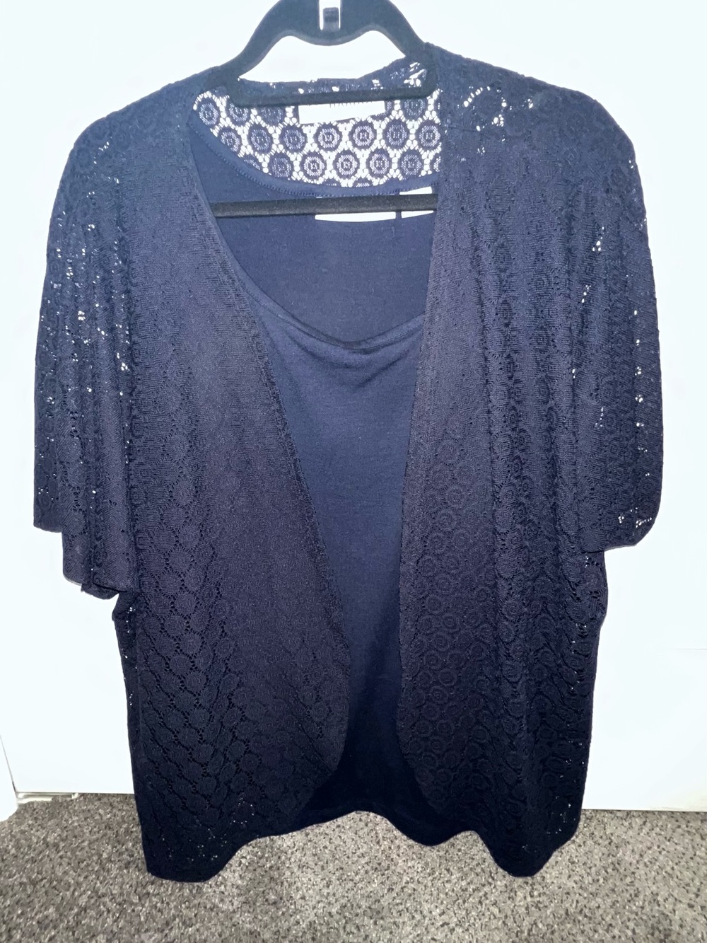Sag Harbor Navy Lace Set Navy Tank Top with Matching Short-Sleeve Cardigan